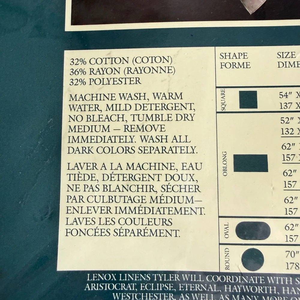 Vintage 1989‎ Lenox Linens Tyler Oblong Tablecloth 62